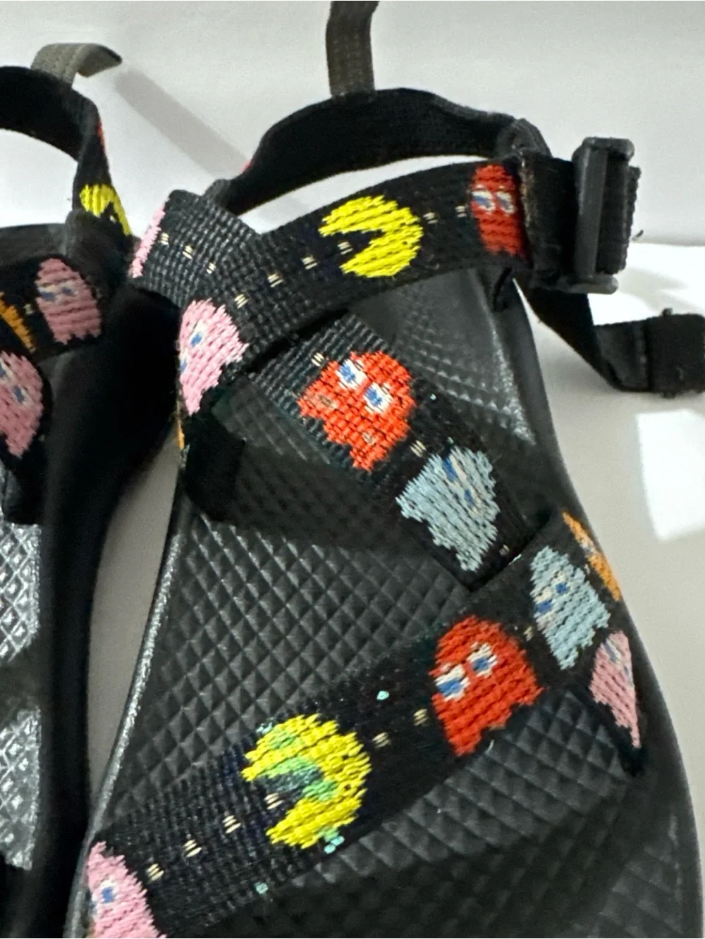 Chaco Kids Black Sandals with Colorful Retro Game Characters size 3